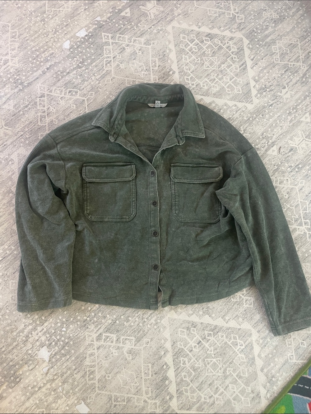 Time and Tru Olive Green Ribbed Button-Up Jacket